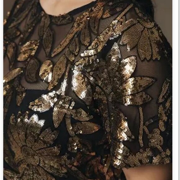 NWT Anthropologie Maeve Short-Sleeve Sheer Embellished Mini Dress Sz LP - Picture 5 of 10